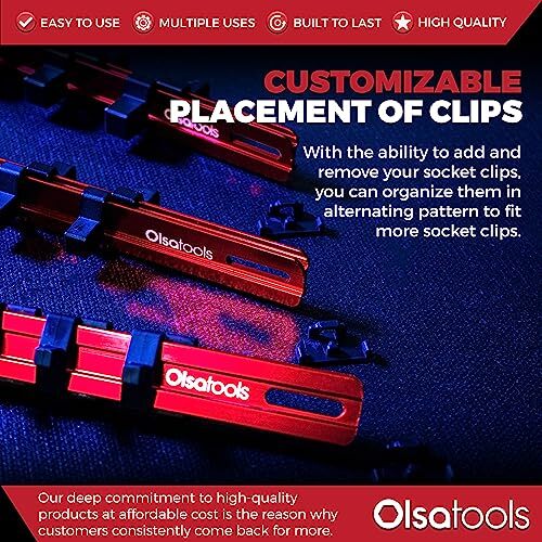 Olsa Tools 3 Pc Set Aluminum Socket Organizer with Assorted Sizes , Colors