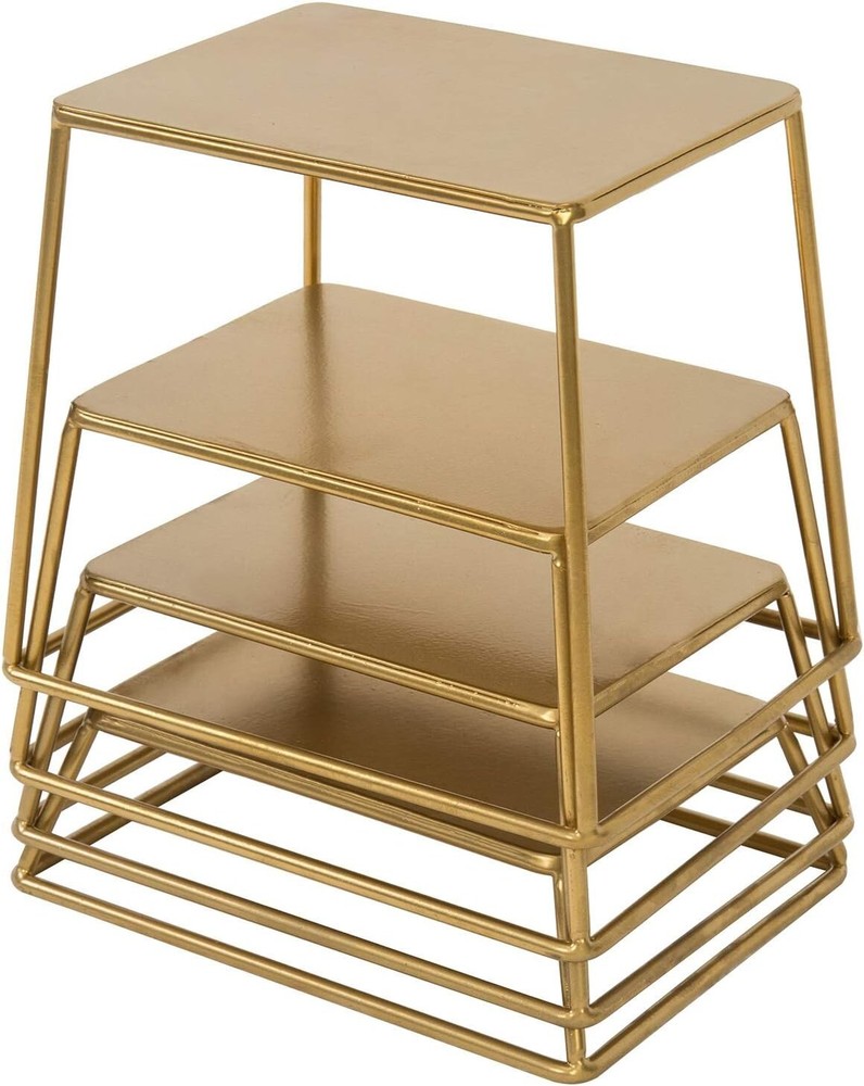 4PC Modern Brass Tone Metal Nesting Buffet Table Food or Retail Display Risers