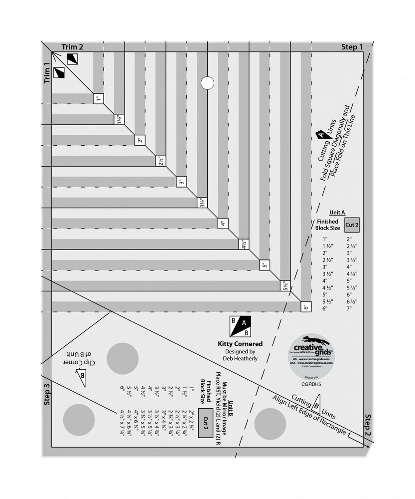 Creative Grids Kitty Cornered Rule CGRDH5 Make 11 different Size Blocks