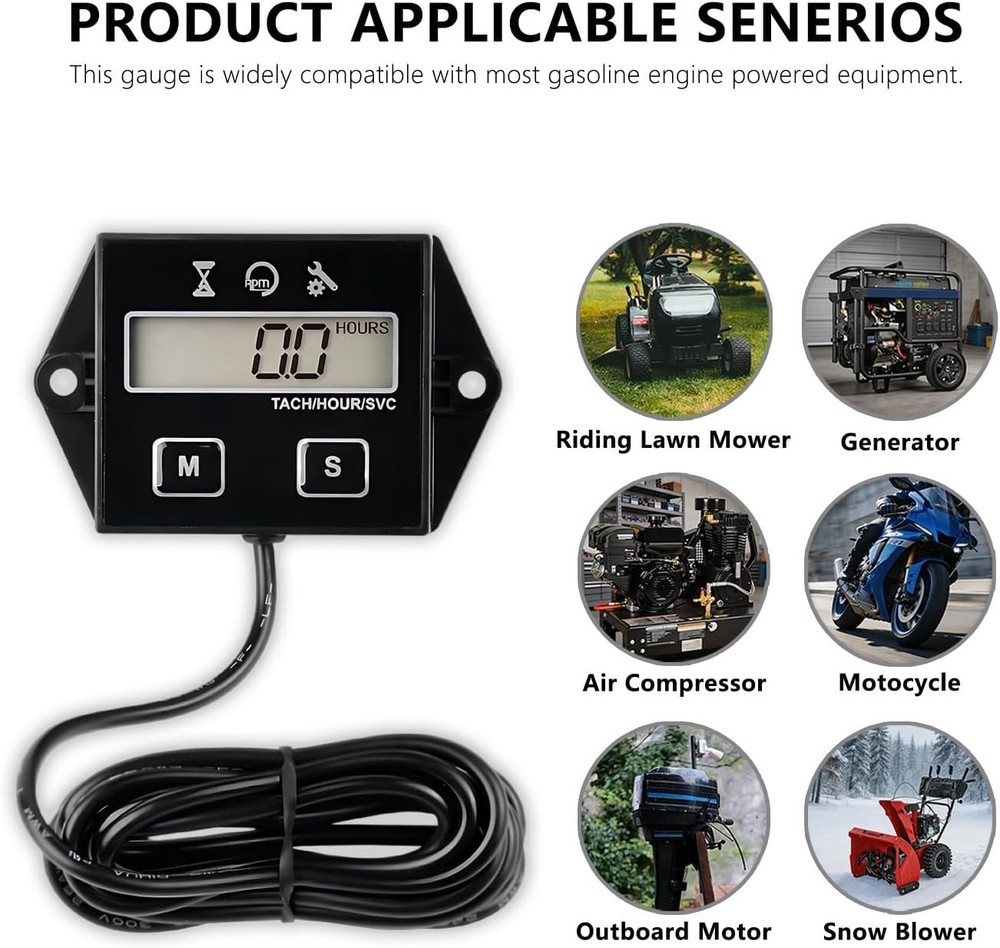 Multifunctional Hour Meter & Tachometer - Engine RPM and Maintenance Tracker