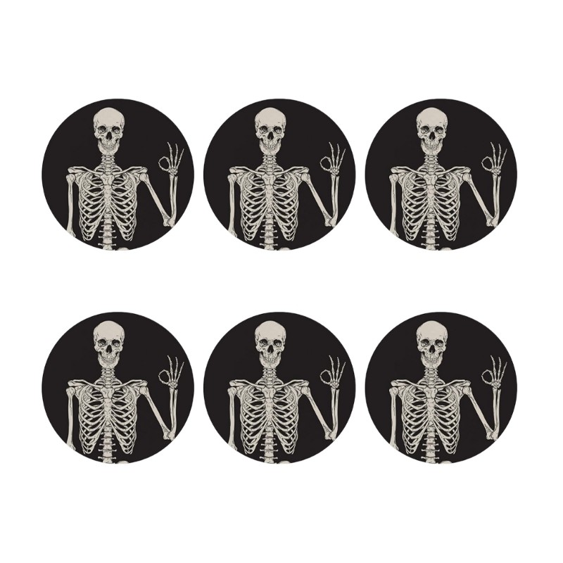 6Pcs Skeleton Skull Pattern Coasters Ceramic Stone Mat Placemats Insulation Pad