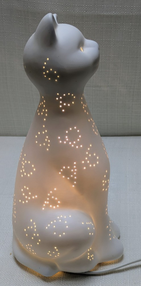 White 12" Ceramic Cat Night Light Lamp