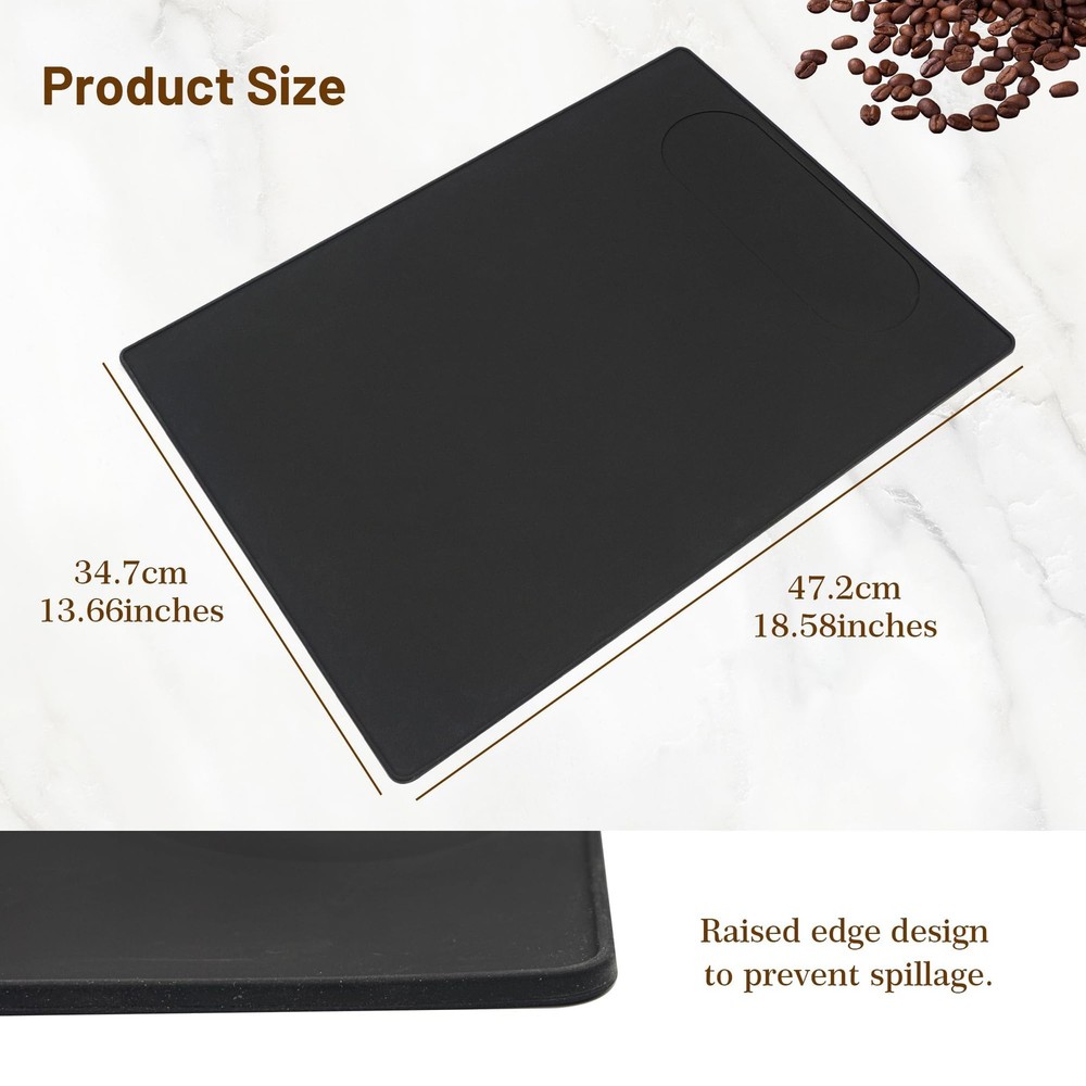 Silicone Mat Under Coffee Machine With Lip Automatic Machines Accessory, Blac...