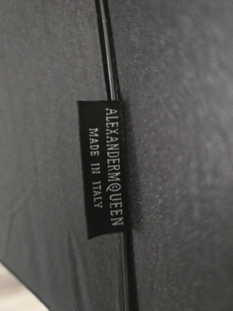 Used-Alexander McQueen folding umbrella. Black Canopy Silver Skull Handle