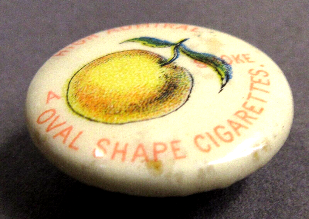 1890s Peach HIGH ADMIRAL SMOKE A OVAL SHAPE CIGARETTES lapel STUD button ^