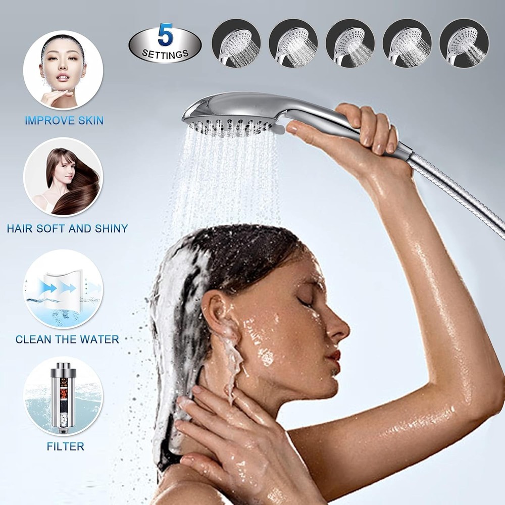 High Pressure Handheld Shower Head with Filter, Filtered Set