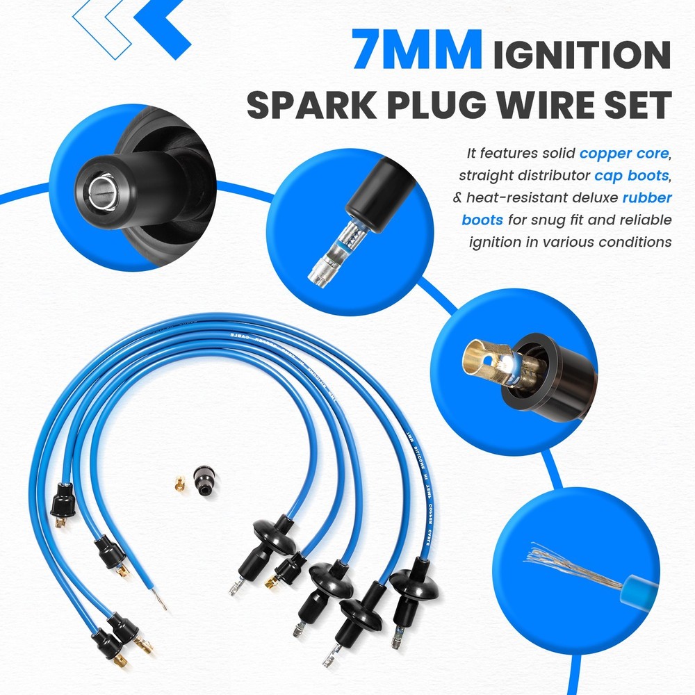 7mm Blue Ignition Spark Plug Wire Set 00-9407-0 Compatible with VW Type 1