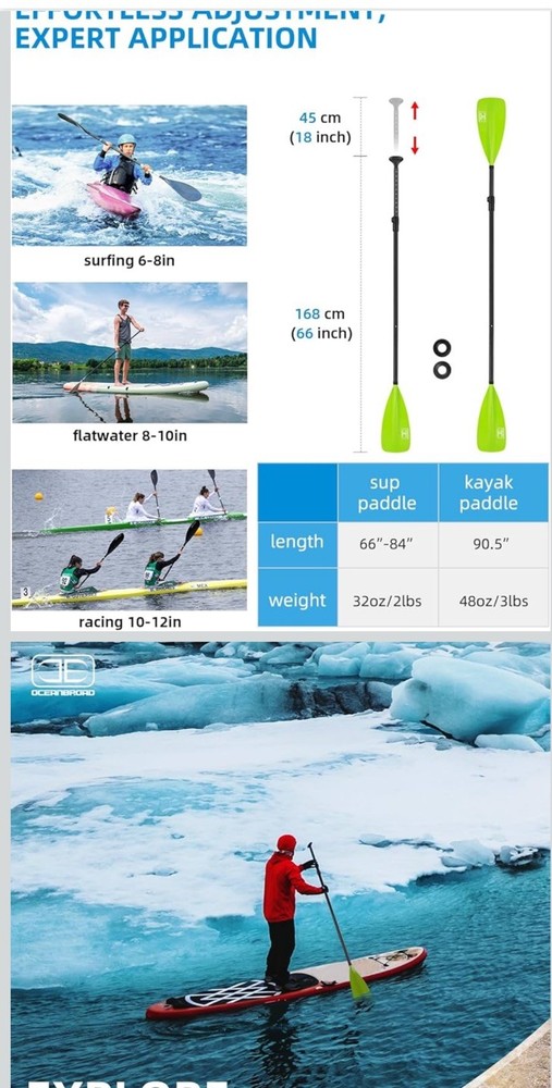 OCEANBROAD SUP Paddle Board 3 Pieces Adjustable green