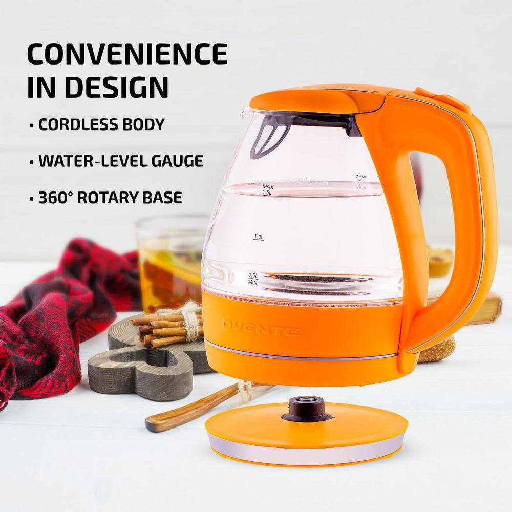 Illuminated 6.5-Cup Orange Electric Kettle with Filter, Fast Heating and Auto-Sh