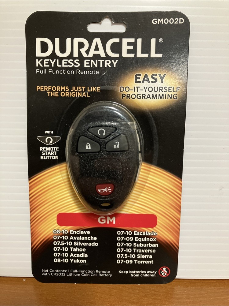 Duracell Keyless Entry Full Function Remote GM 002D,   Fits Many 2007-2010 GM