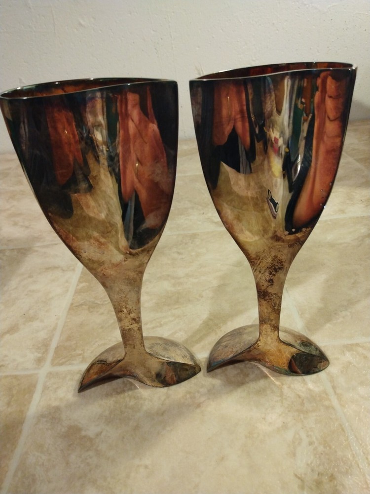 Silver Plated Wedding/Anniversary Goblets Heart-shaped