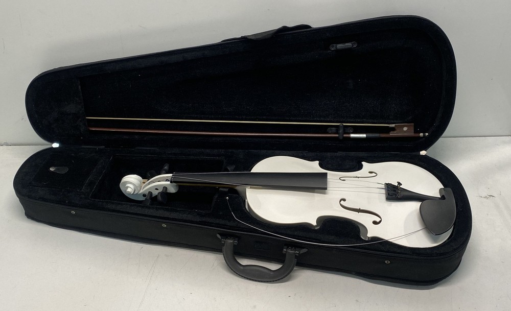 White Violin With Bow and Case