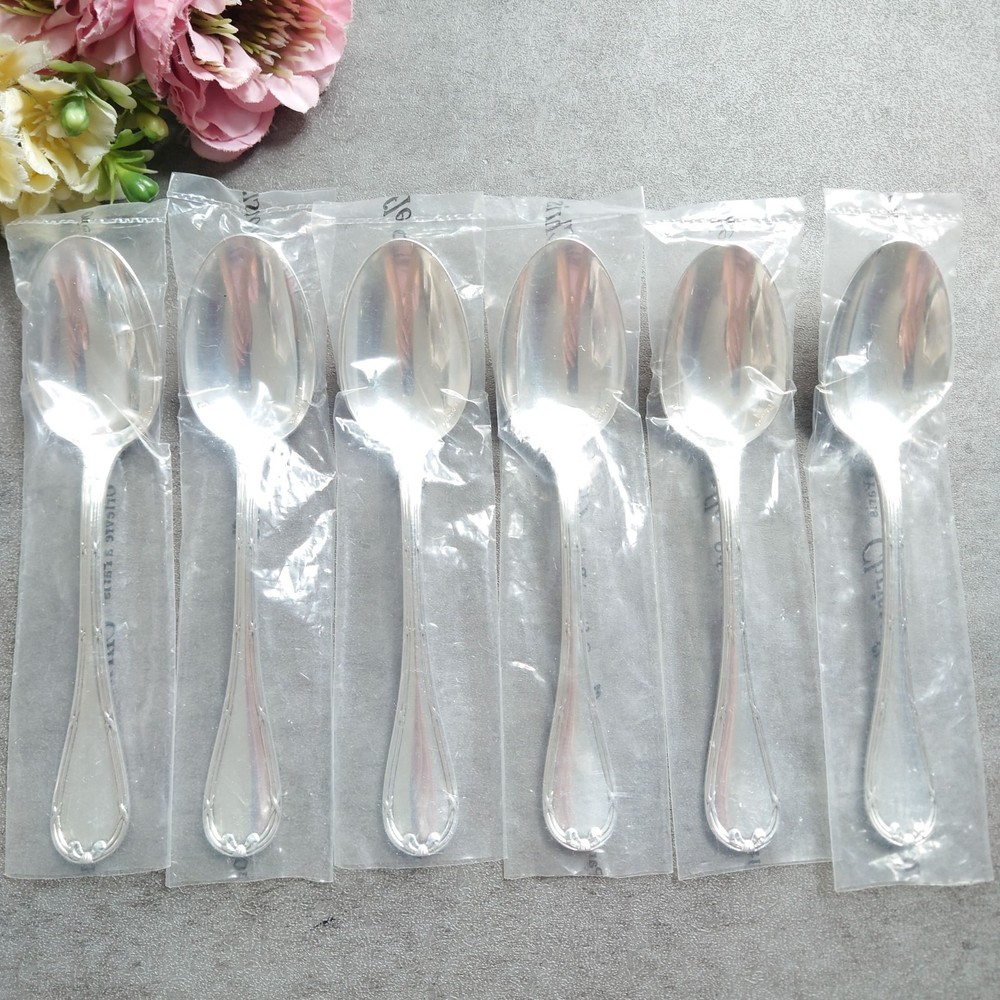 Christofle Rubans Coffee Spoon 6pcs Silverplate Flatware Excellent