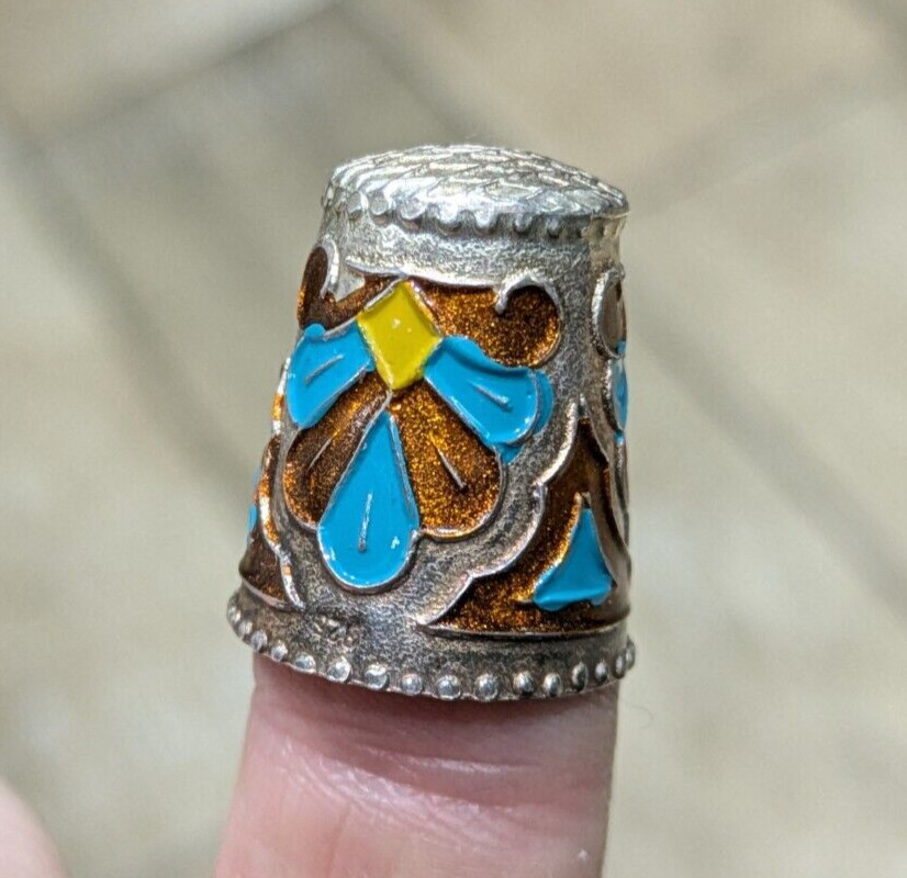 Silver & Enamel thimble - Hallmarked 925
