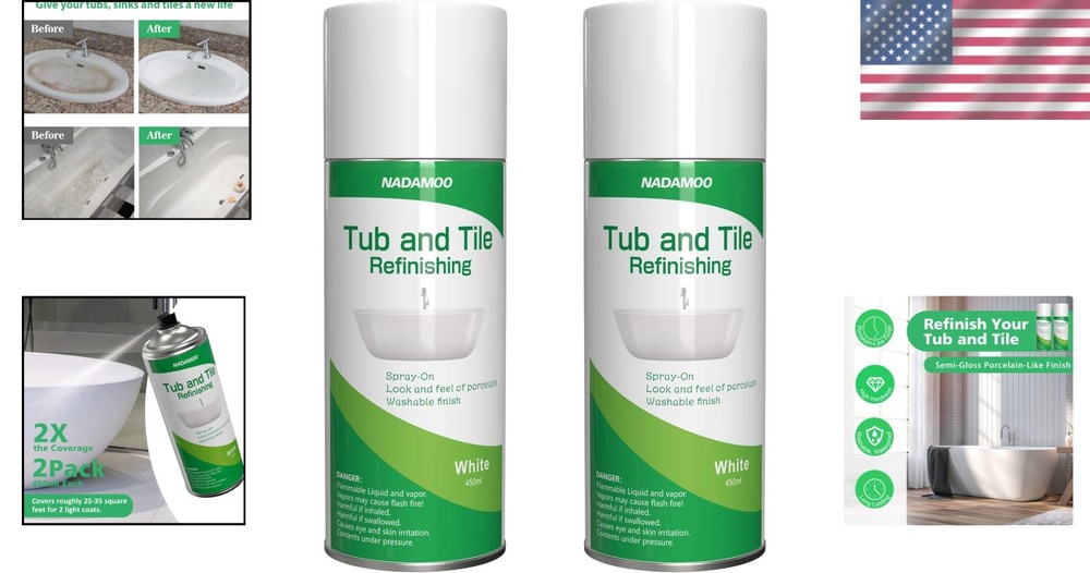 Easy Semi-Gloss Bathtub & Tile Spray Paint Kit - 2 Pack 450ml, Scratch Resistant