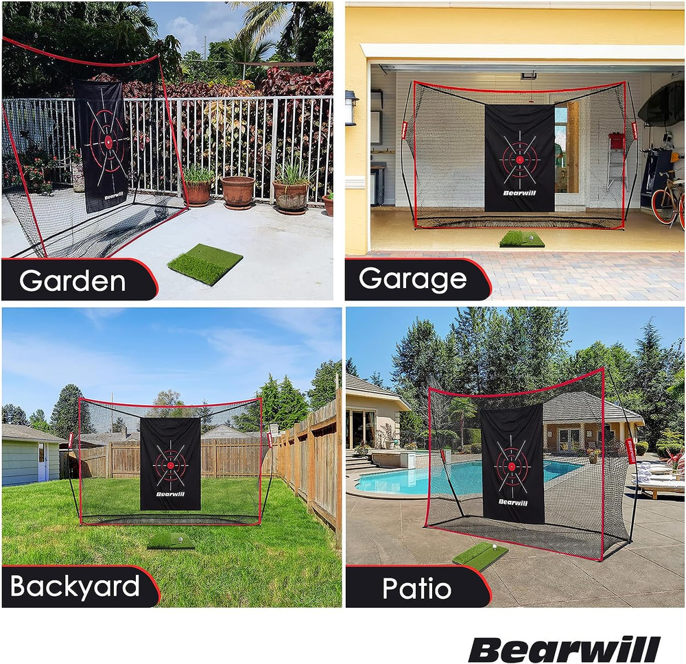 Bearwill Golf Net, 10x7ft Heavy Duty Golf Practice Nets with Mat, Target Cloth,