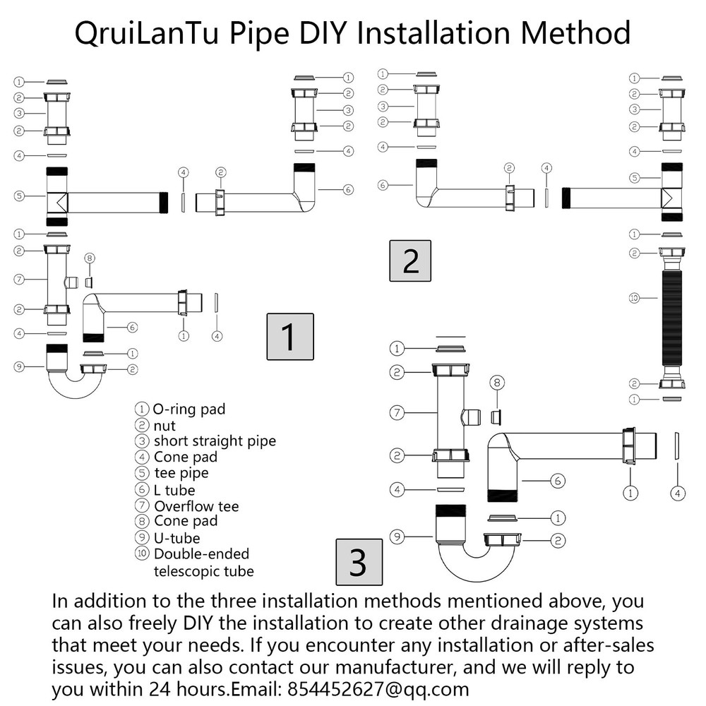 Universal 1-1/2" Kitchen Sink Drain Kit, Space-Saving kitchen drain P-trap Wi...