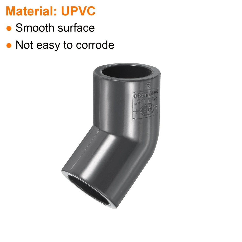 UPVC Elbow Fitting Pipe Program 80 1/2", 5pcs 45 Degree Connector, Grey