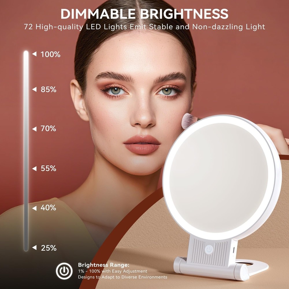1X/30X Lighted Magnifying Mirror, Double-Sided with 3 Color Adjustable Light