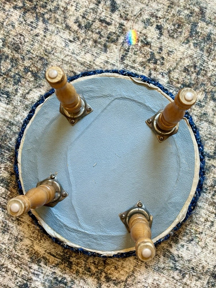 Handmade Vintage Braided Blue Round Stool