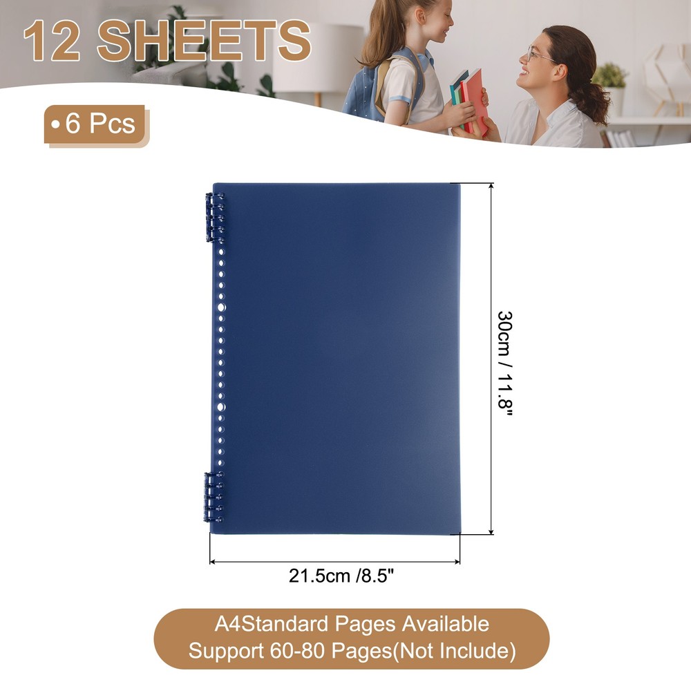 12 Pack A4 22 Mil Plastic Notebook Binder Covers with Binding Comb, Dark blue