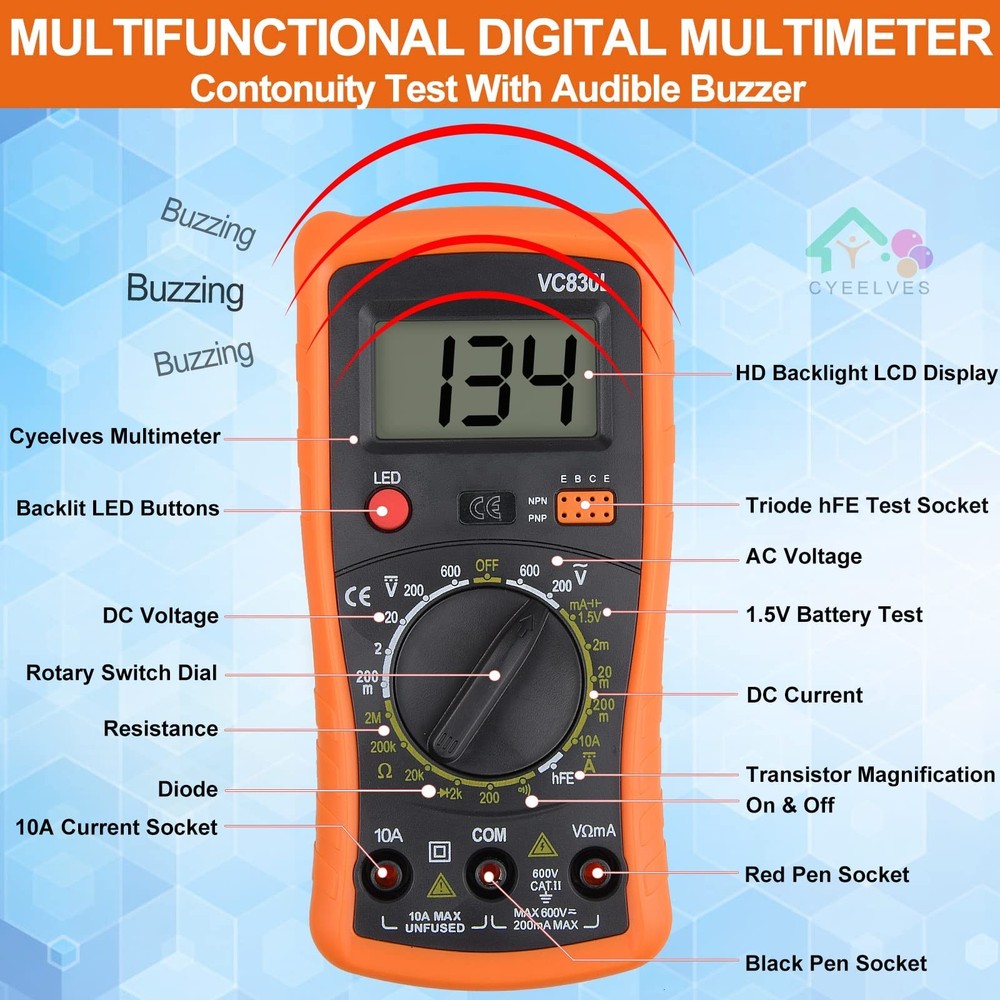 Digital Multimeter, Multimeter with AC DC Voltmeter & Ohm Volt Amp Tester, Mu...