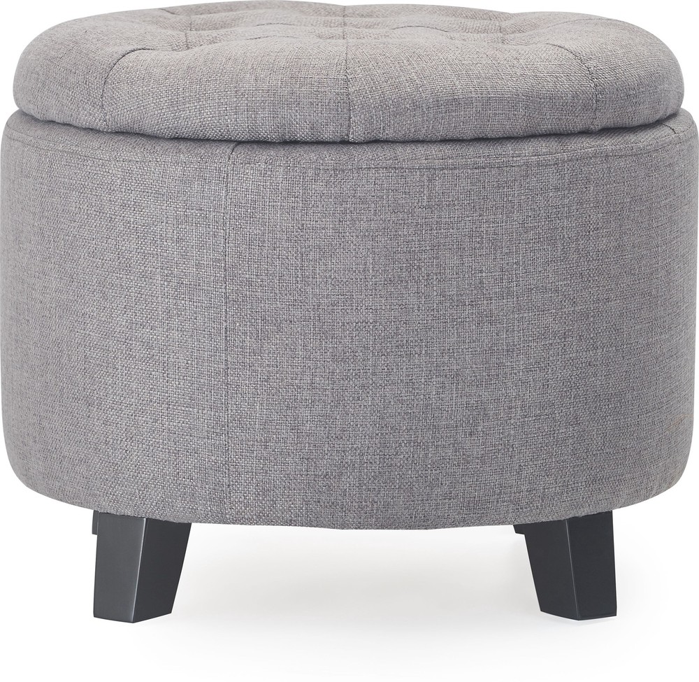 Bennett Upholstered Button Tufted Storage Ottoman Small Space Ivory