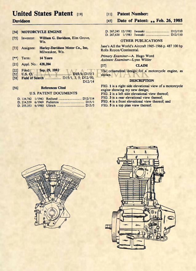 Harley Davidson Evolution Engine Official US Patent Art Print - Original EVO 286