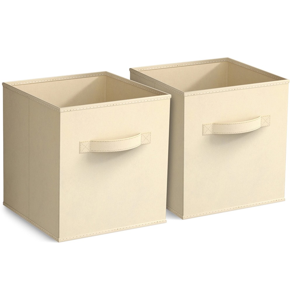 Sorbus 11" Foldable Fabric Storage Cube Bin, Beige (2 pack)