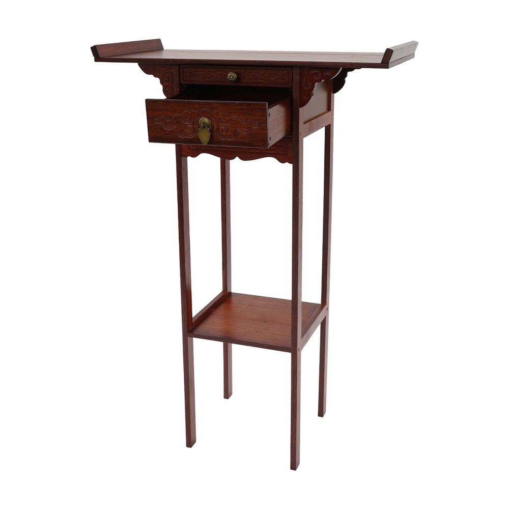 Meditation Altar Table With Pull-out Storage Board And Exquisite Carving