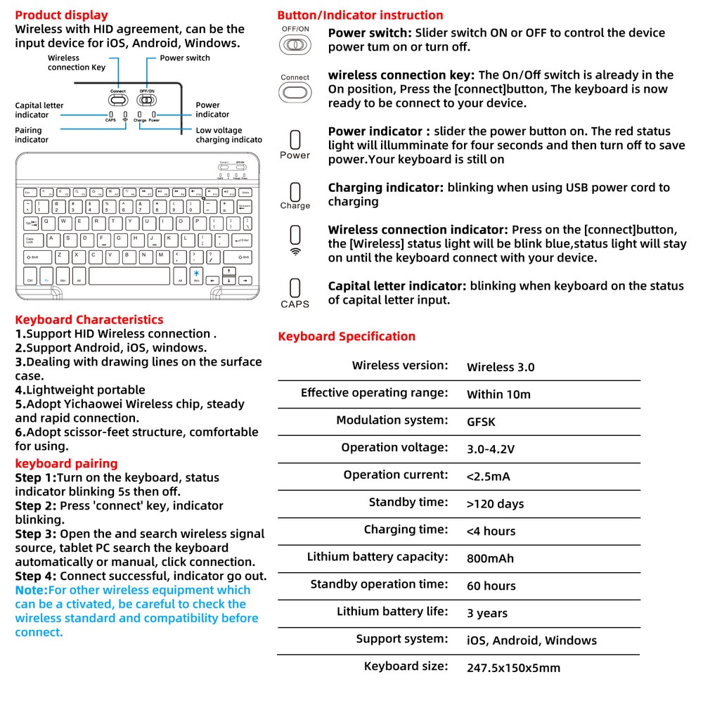 Wireless Bluetooth Keyboard For Windows Android iOS PC Phone Tablet Universal US