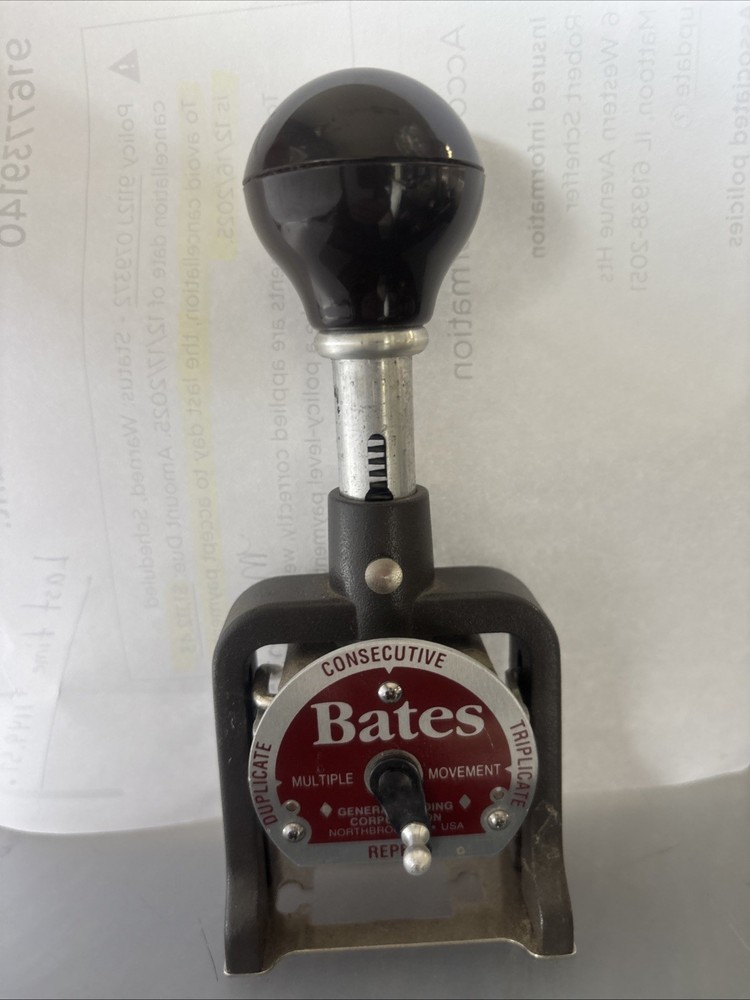Vintage Bates Multiple Movement Numbering Machine 6 Wheel Style E