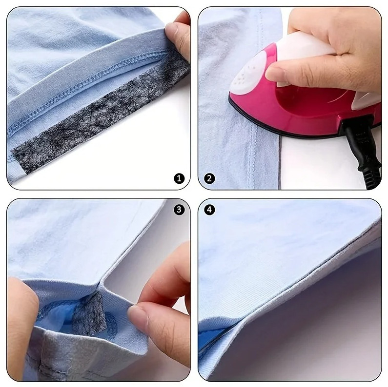 2 Rolls Double-Sided Iron-On Hem Tape Fabric Interlining Adhesive