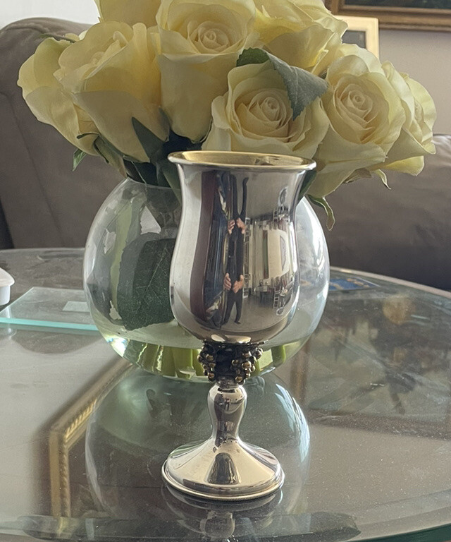 Exquisite 6” Tall Sterling Silver Cup With Bronze Grapes