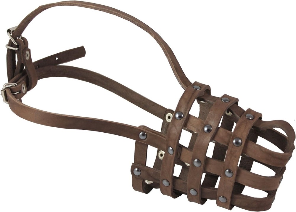 Genuine Leather Mesh Basket Secure Muzzle #143, German Shepherd, Labrador, Husky