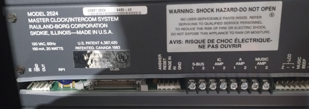 Rauland 2524 Master Clock Intercom Control System 6 MONTH WARRANTY!