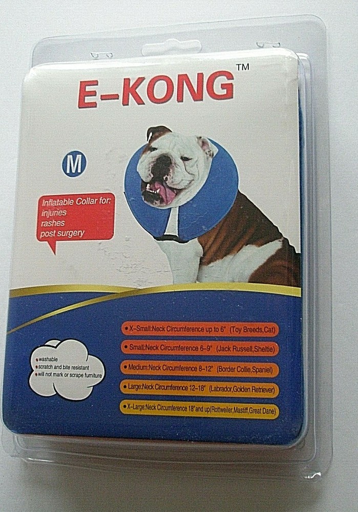 E-Kong Inflatable Collar for Dogs Medium Blue new