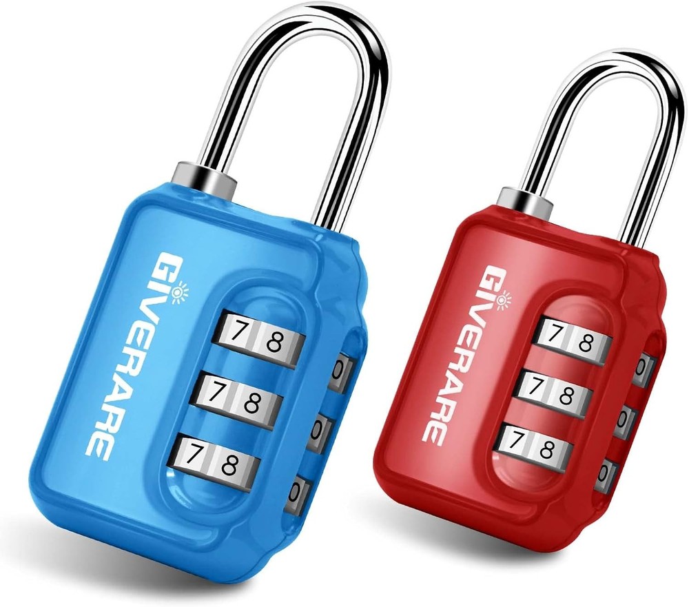 GIVERARE 2 Pack Combination Lock, 3-Digit Padlock Keyless, Small, Blue+Red