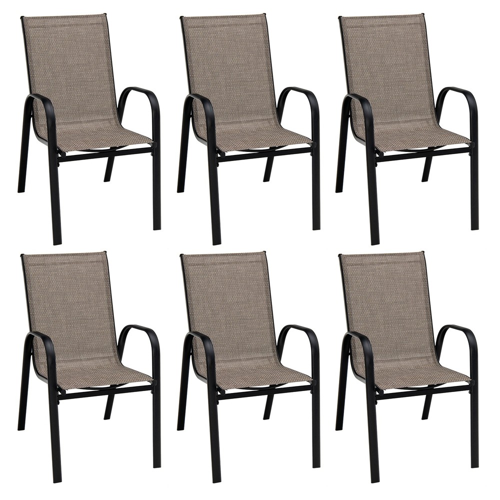 Patiojoy Set of 6 Patio Dining Stackable Chairs Armrests Space Saving Backyard