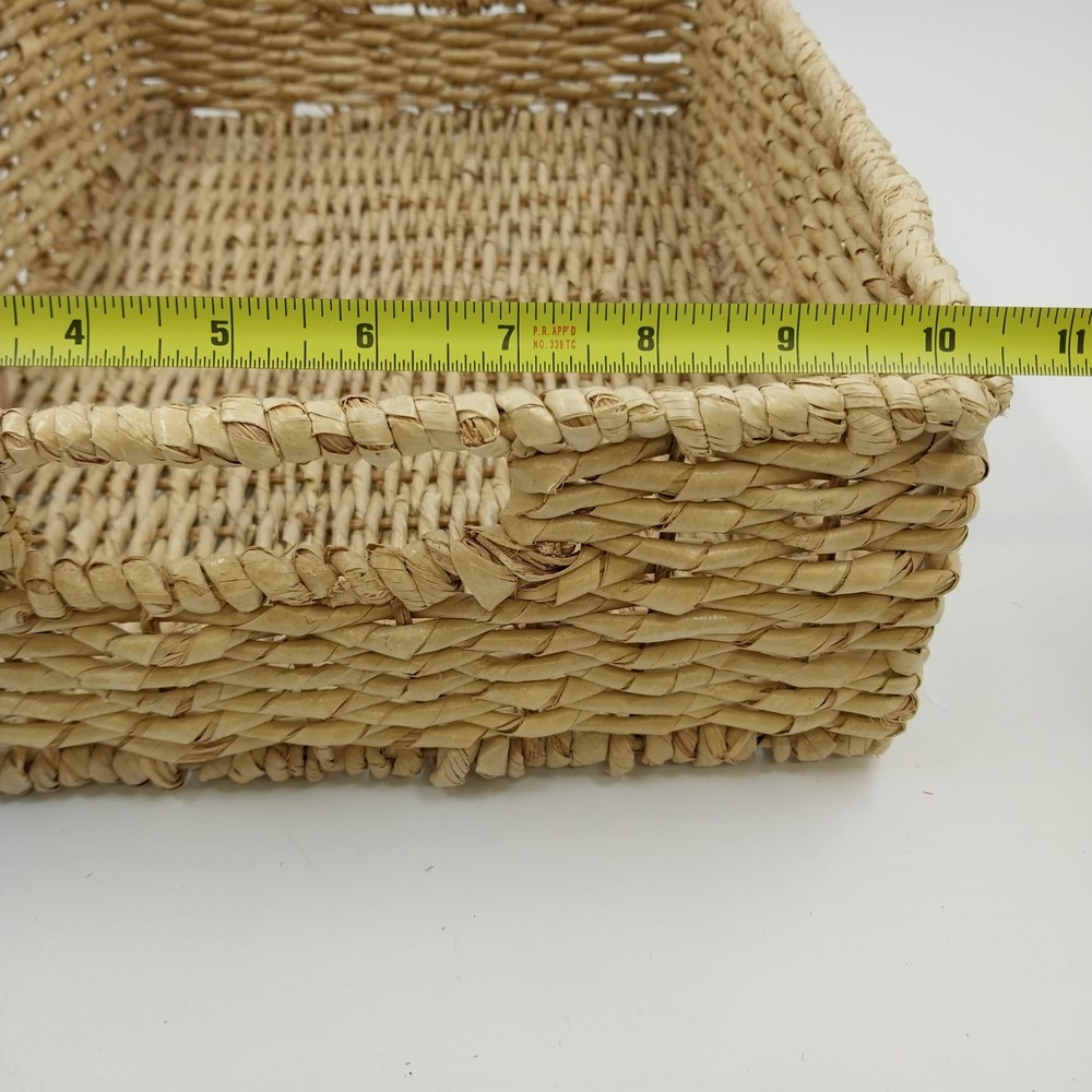 Seagrass Handwoven Rectangular Storage Basket Metal Frame Medium w Handles 16"