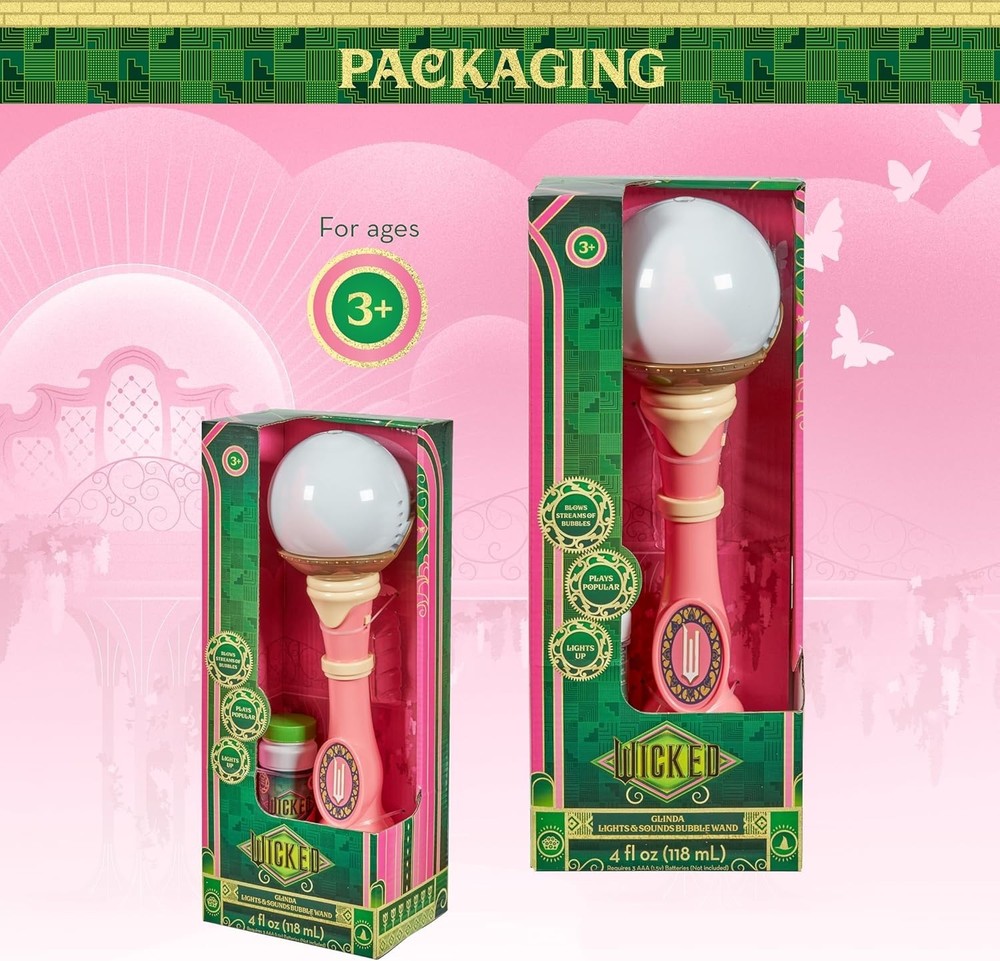 Wicked Glinda Light and Sound Musical Bubble Wand, Includes Bubble Solution