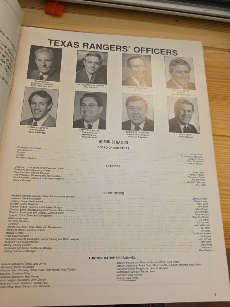 1986 Texas Rangers Vs Minnesota Twins Baseball Program