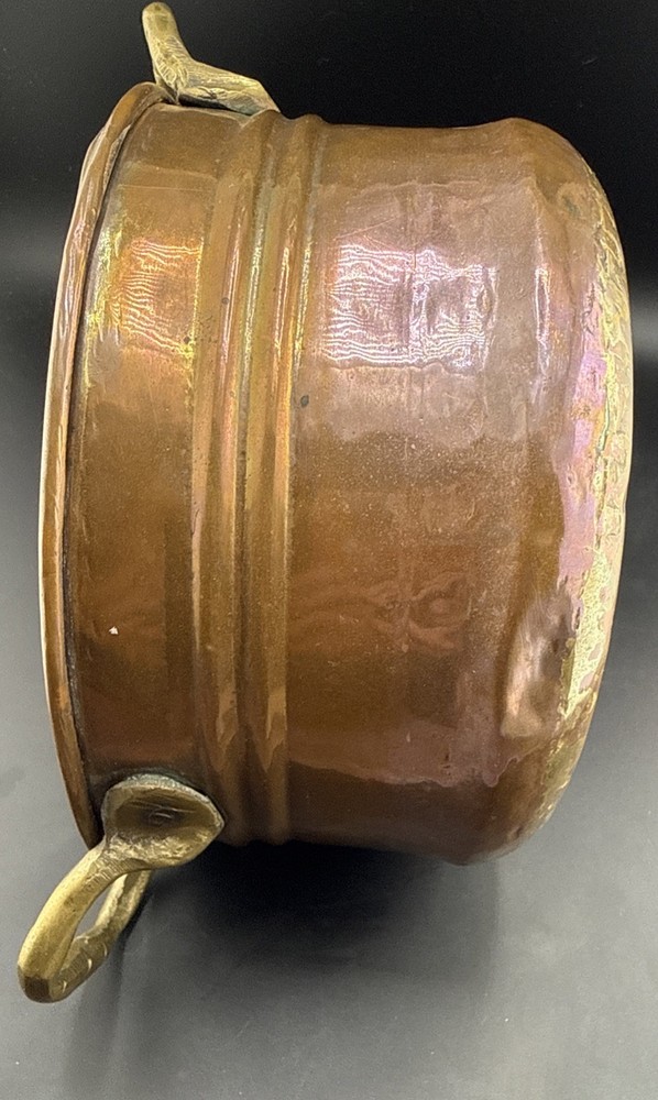 Vintage Solid Copper Cachepot Planter Bowl Brass Handles 7”x4” Rustic Farmhouse