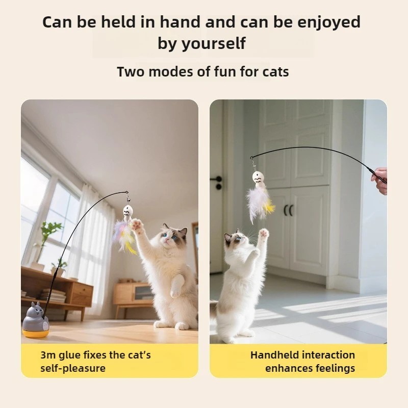 Interactive Cat Teaser Toy 360 Rotating Feather Wand Suction Base Fun