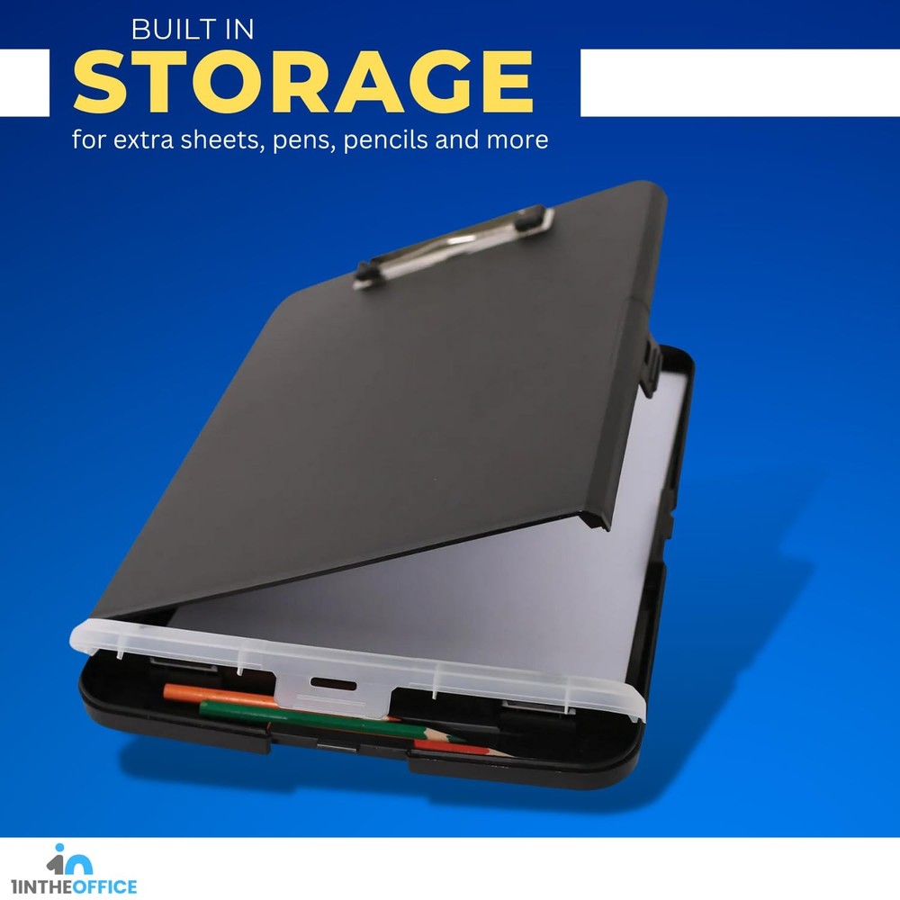 Clipboard with Storage Box, Plastic Storage Clipboard, Black 4 Pack