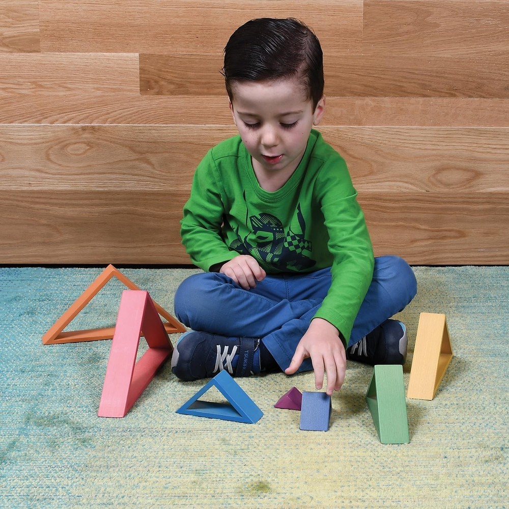 - 73418 Wooden Rainbow Architect Triangles - Nesting Puzzle - Stacking Blocks...