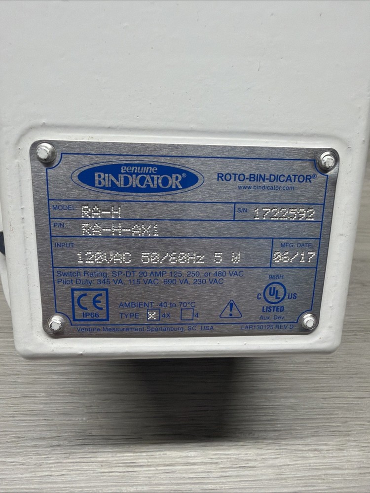 Bindicator RA-H-AX1 RA-H Roto-Bin-Dicator Bin Level Indicator, 120VAC, New