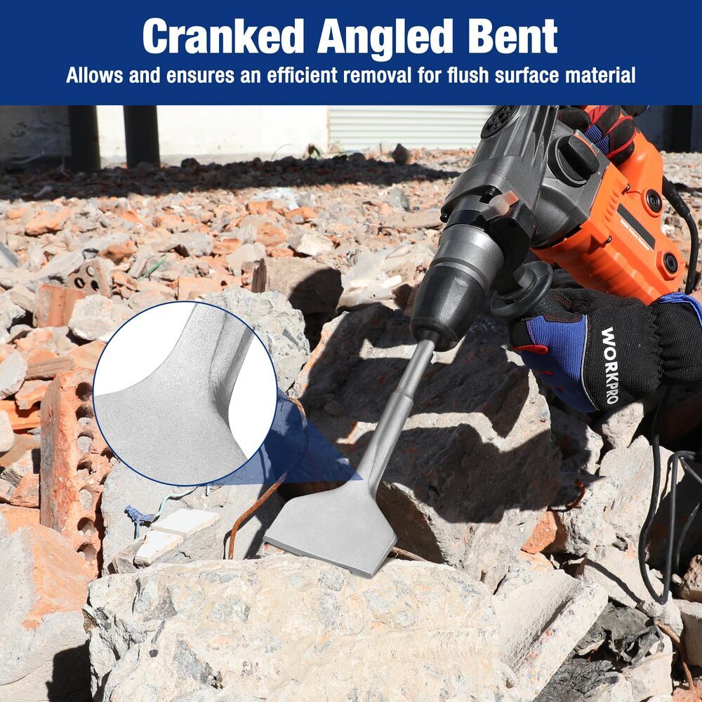 WORKPRO 3" SDS Plus Chisel Cranked Angled Bent Tile Removal Chisels for SDS-Plus