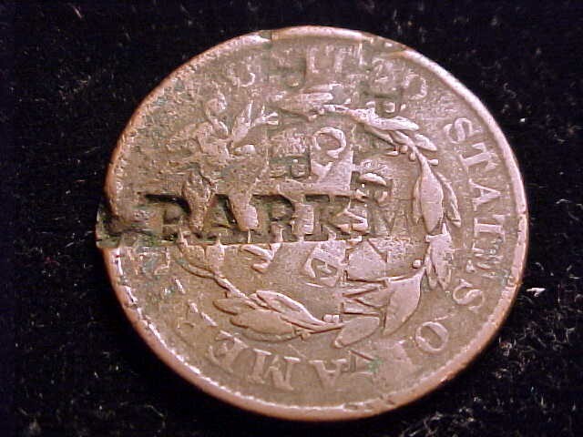 1837 Large Cent, Counterstamped "A. Parkman"