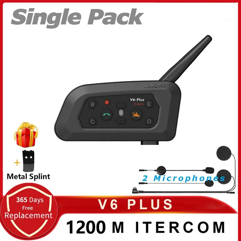 XINOWY V6 Plus Motorcycle Helmet Bluetooth Headset Intercom 1200M Interphone Com